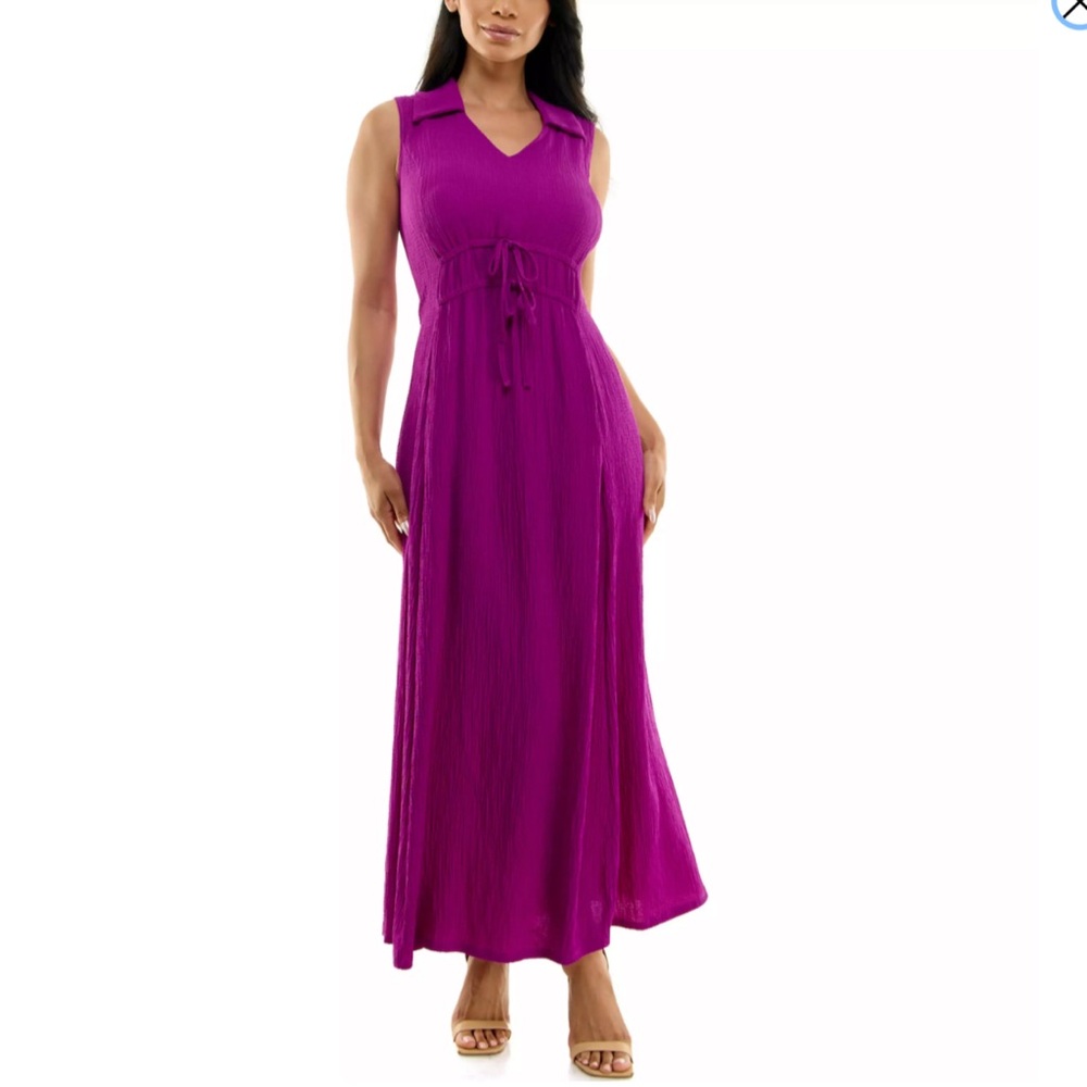 Women's Nina Leonard Collared V-Neck Maxi Dress